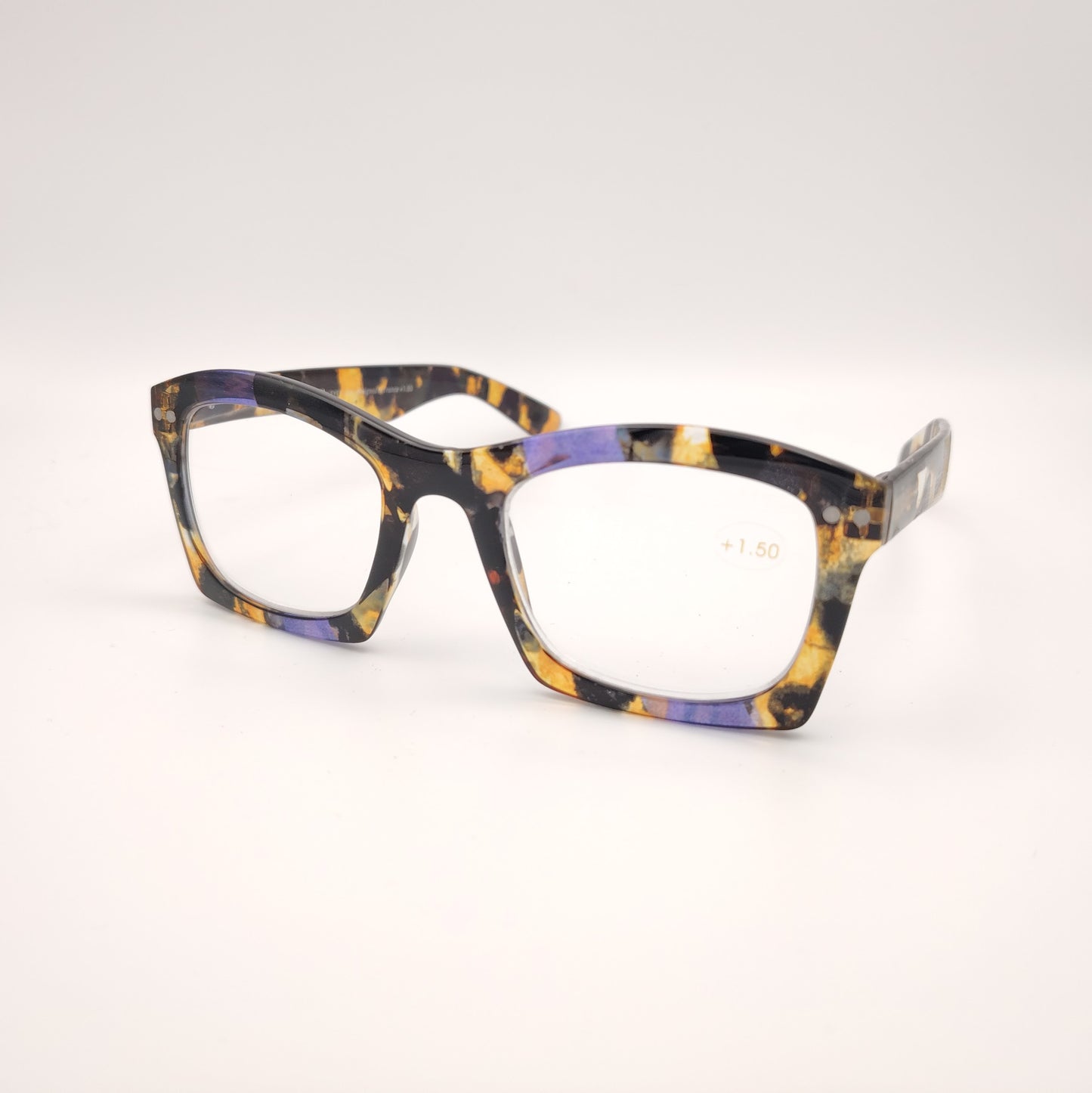 gafas de lectura estampadas en tonos morado y amarillo modelo sunset de k eyes