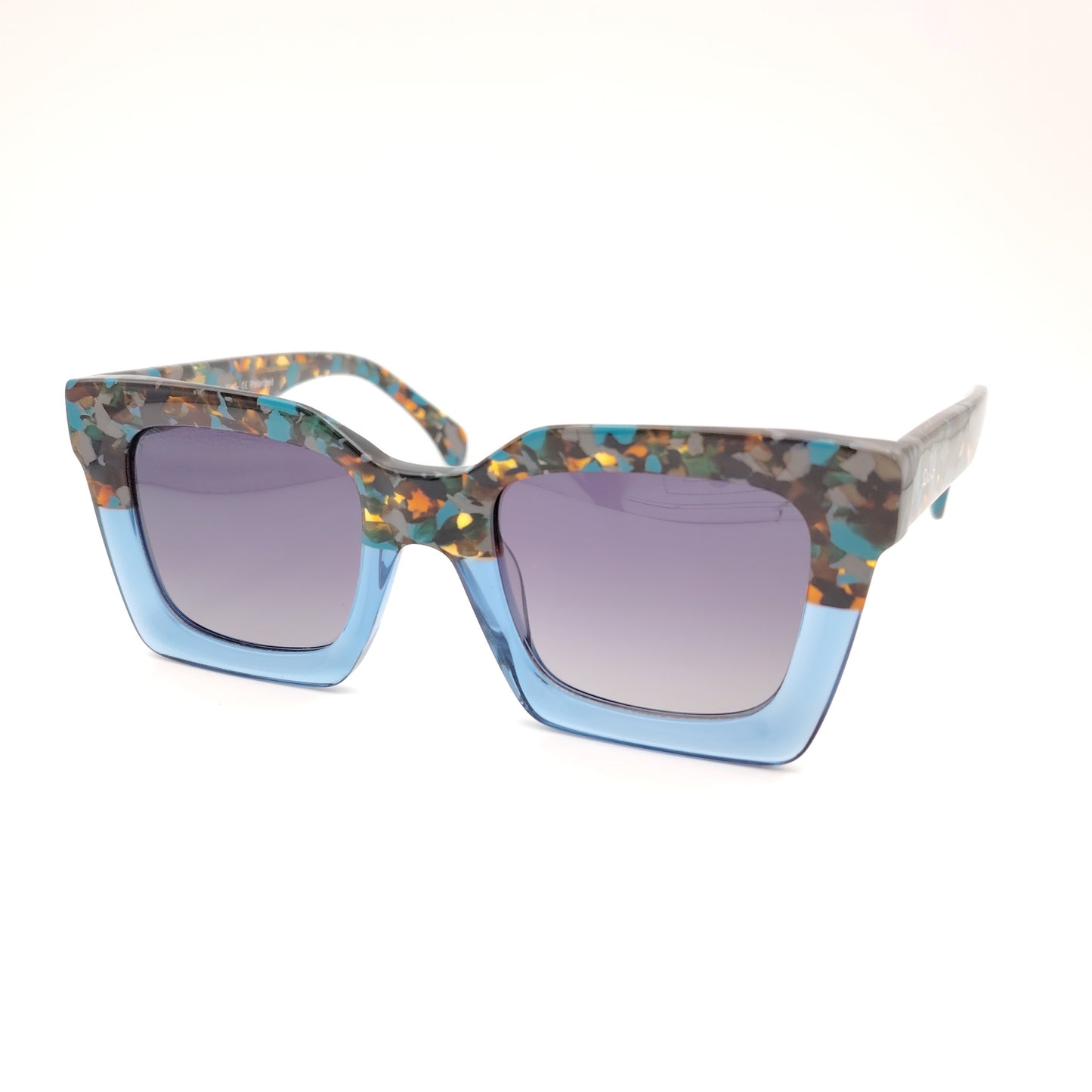 gafas de sol rischio r21428 c113 cuadradas de acetato azul con parte superior multicolor y lentes polarizadas