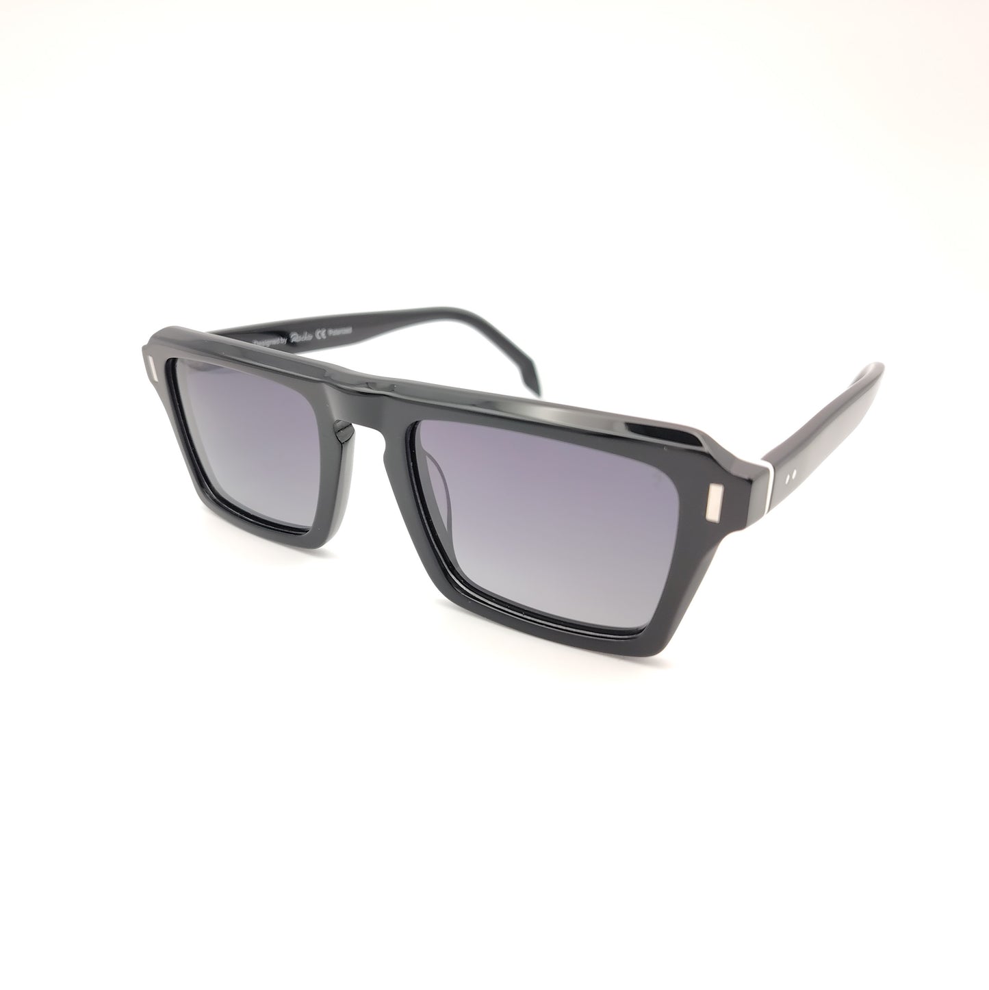 gafas de sol rischio modelo r21430-0 c02 con montura rectangular en acetato negro, diseño robusto y lentes polarizadas oscuras