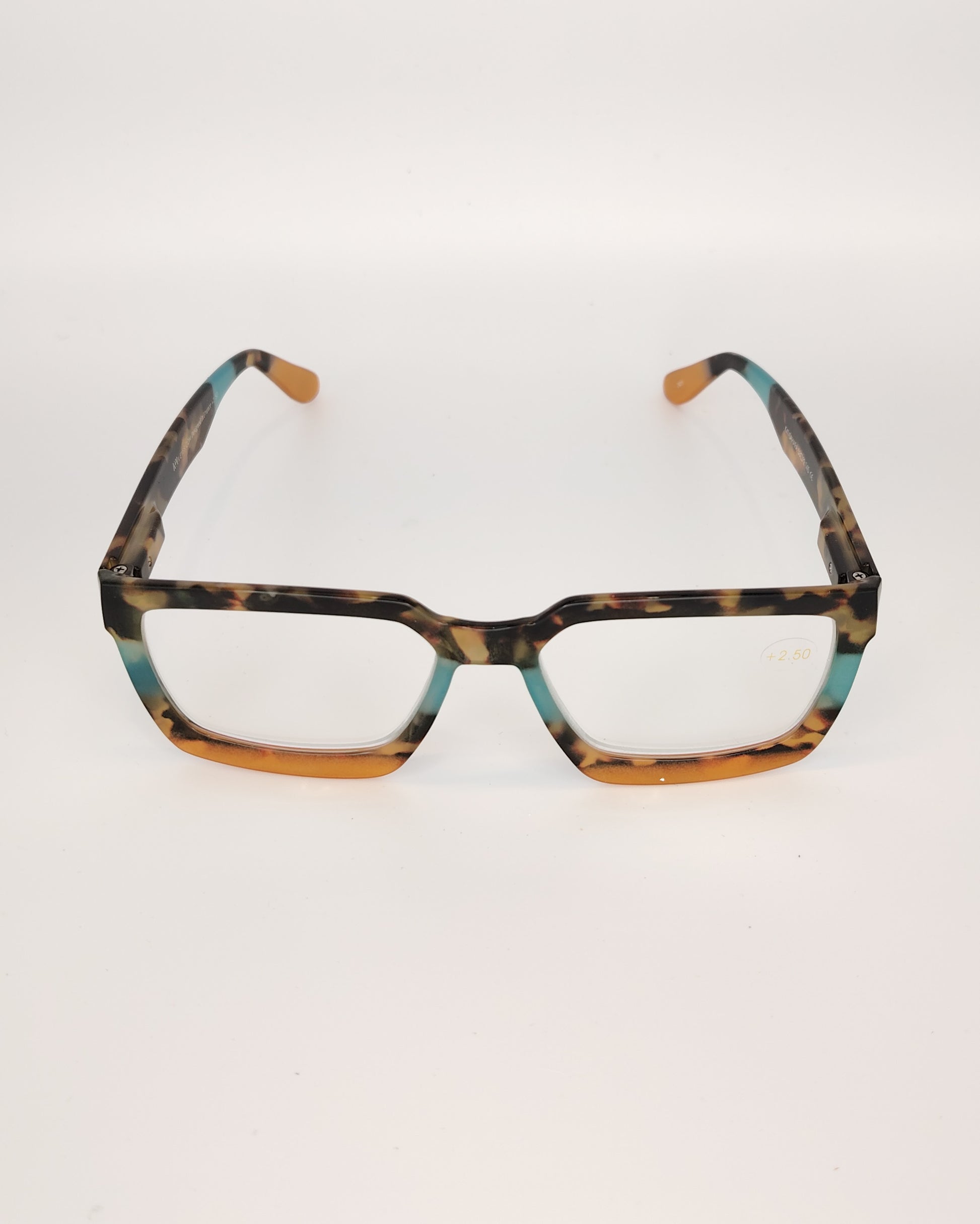 gafas premontadas para presbicia modelo k eyes k41-sahara con montura geométrica en acetato carey con tonos ámbar y turquesa, diseño audaz y sofisticado