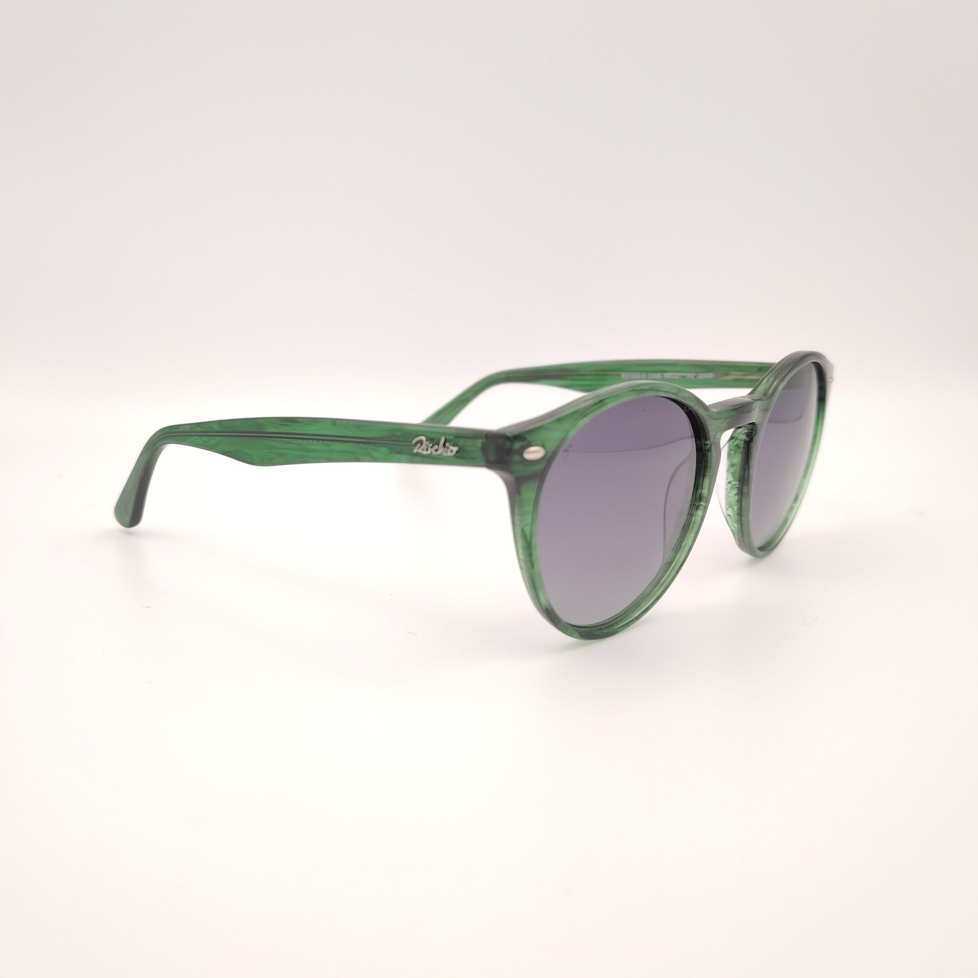 gafas de sol rischio r21043 c406 redondas de color verde con lentes degradadas en gris

