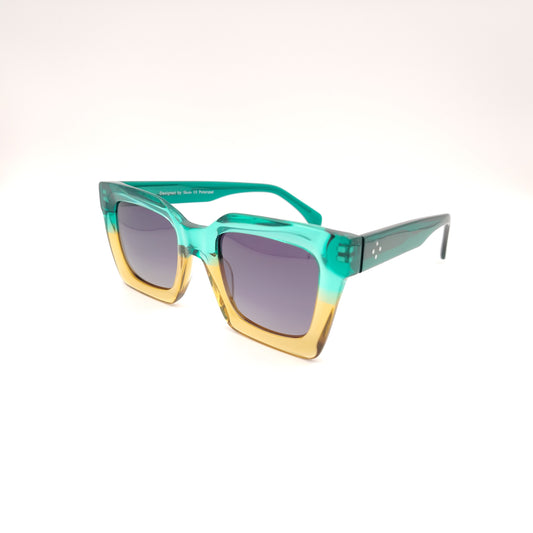 gafas de sol rischio r21428 c106 forma cuadrada de acetato verde y amarillo con lentes polarizadas