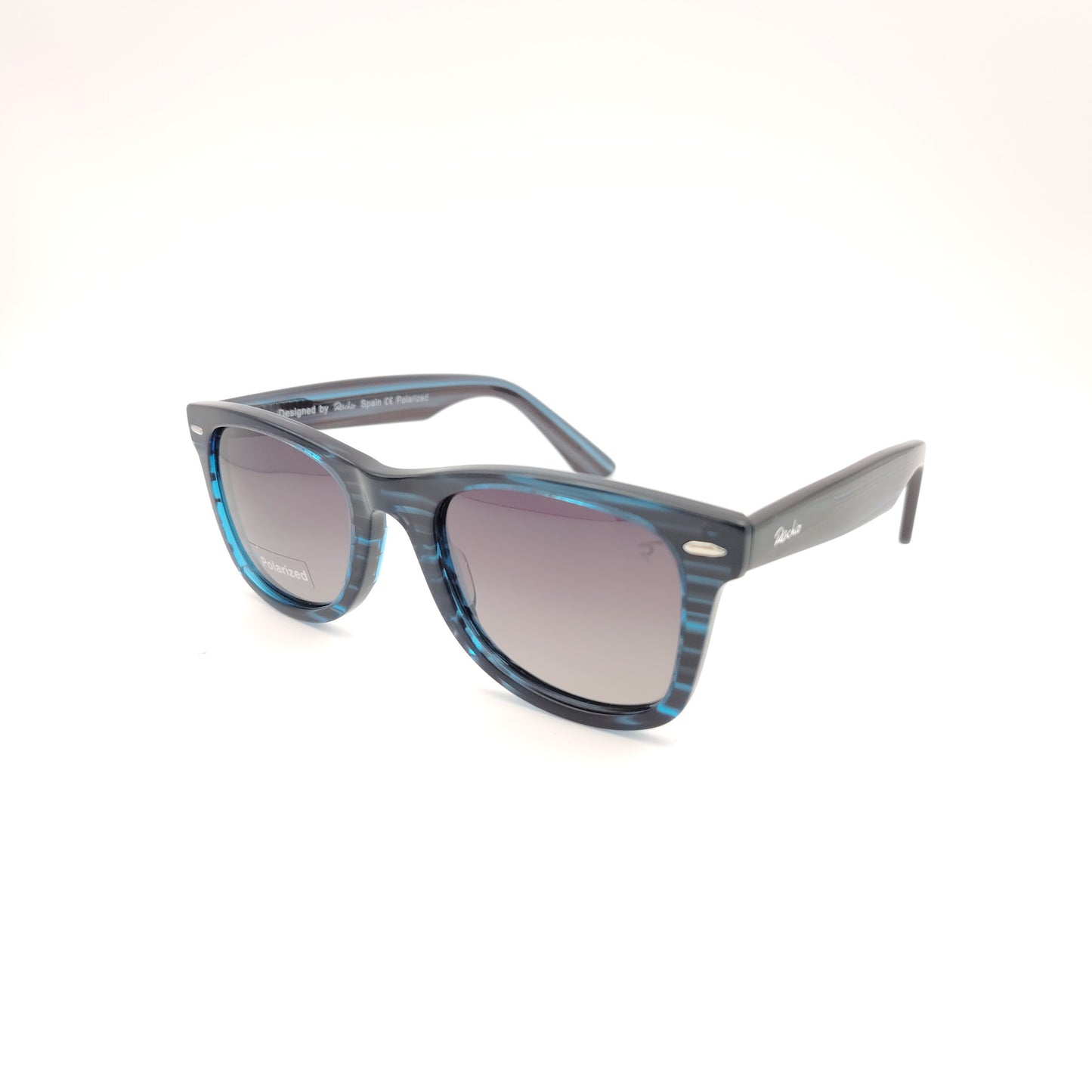 gafas de sol rischio azul con montura jaspeada y lentes polarizadas degradadas